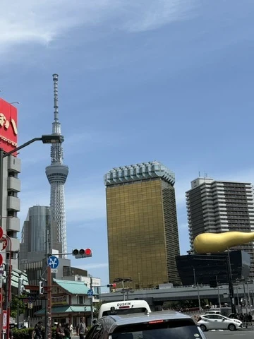 Tokyo Skytree and the Asahi headquarters seen from Asakusa